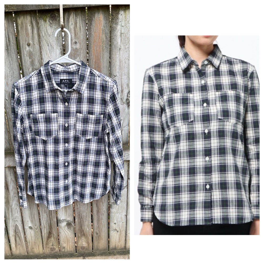 A.P.C. Rue Madame Paris Plaid Long Sleeved Button Up Down Shirt Fr 38 US 4/6 M